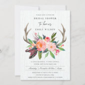 INVITATION CHIC BOHO BLUSH ANTLER EN BOIS FÊTE DES MARIÉES FL (Devant)