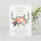 INVITATION CHIC BOHO BLUSH ANTLER EN BOIS FÊTE DES MARIÉES FL (Debout devant)