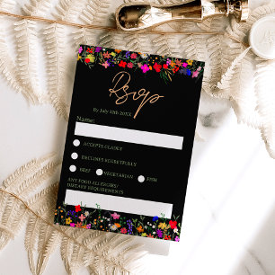 Invitation Chic boho brillant fleurs sauvages mariage rsvp