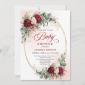 Invitation Chic Boho Burgundy and Gold Baby Shower Invite (Devant)