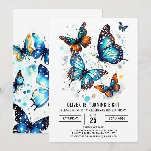 Invitation Chic Boho Butterfly Boy Anniversaire (Devant / Derrière)