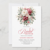 Invitation Chic Boho Crimson White Greenery Bridal Shower  (Devant)