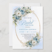 Invitation Chic Boho Dusty Blue Greenery Floral Bridal Shower (Devant)