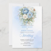 Invitation Chic Boho Dusty Blue Peony Floral Gold Wedding (Devant)