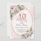 Invitation chic boho dusty pink florale pour 40e a (Devant)