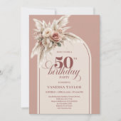 Invitation Chic Boho Dusty Rose Pampas Floral Fifty Birthday (Devant)