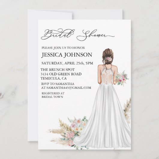 Invitation Chic Boho Fête des mariées Mariage robe Brunette (Devant)