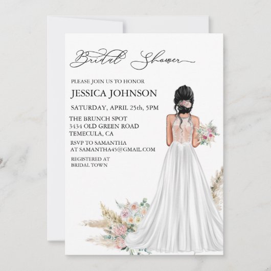 Invitation Chic Boho Fête des mariées Mariage robe cheveux no (Devant)