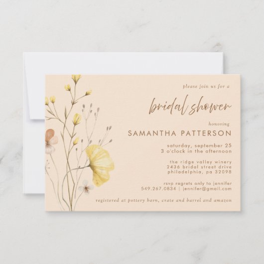 Invitation Chic Boho Fleur sauvage de douche nupti (Devant)