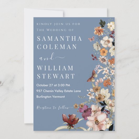 Invitation Chic Boho Fleur sauvage Rustic Periwinkle Mariage (Devant)