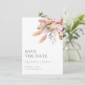 Invitation Chic Boho Floral Pampas Grass Enregistrer la date (Debout devant)