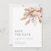 Invitation Chic Boho Floral Pampas Grass Enregistrer la date (Devant)