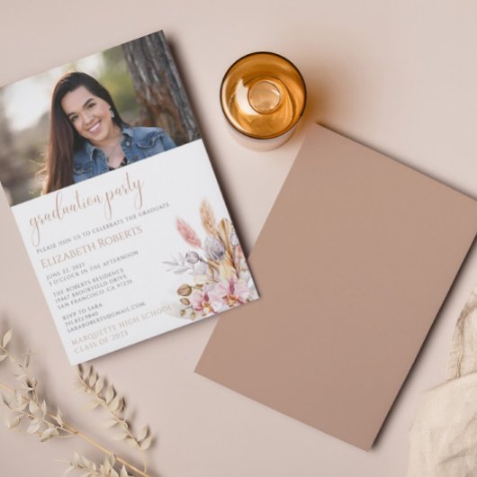 Invitation Chic Boho Floral Pampas Grass Graduation