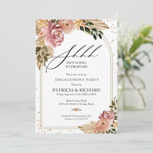 Invitation Chic Boho Floral Surprise (Debout devant)
