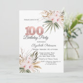 Invitation Chic Boho Flowers 100th Birthday (Debout devant)