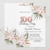 Invitation Chic Boho Flowers 100th Birthday (Devant / Derrière)
