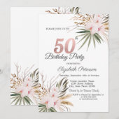 Invitation Chic Boho Flowers 50th Birthday (Devant / Derrière)