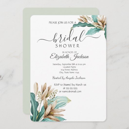 Invitation Chic Boho Flowers Fête des mariées Feuille (Devant / Derrière)