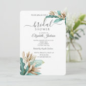 Invitation Chic Boho Flowers Fête des mariées Feuille (Debout devant)