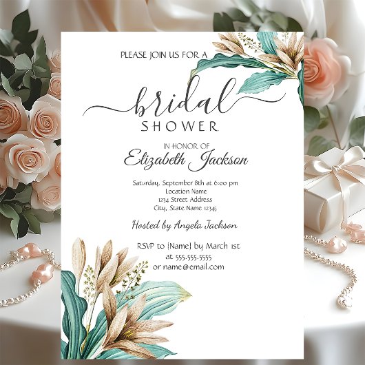 Invitation Chic Boho Flowers Fête des mariées Feuille
