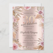 Invitation Chic Boho Flowers Rose Gold 30e anniversaire (Devant)
