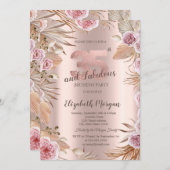 Invitation Chic Boho Flowers Rose Gold 35e anniversaire (Devant / Derrière)