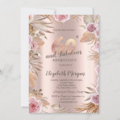 Invitation Chic Boho Flowers Rose Gold 60e anniversaire (Devant)