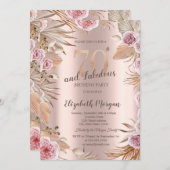 Invitation Chic Boho Flowers Rose Gold 70e anniversaire (Devant / Derrière)