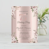 Invitation Chic Boho Flowers Rose Gold 75e anniversaire (Debout devant)