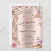 Invitation Chic Boho Flowers Rose Gold 75e anniversaire (Devant)