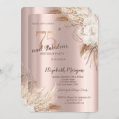 Invitation Chic Boho Flowers Rose Gold 75e anniversaire (Devant / Derrière)