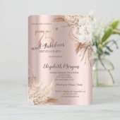 Invitation Chic Boho Flowers Rose Gold 75e anniversaire (Debout devant)