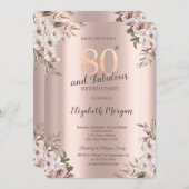Invitation Chic Boho Flowers Rose Gold 80e anniversaire (Devant / Derrière)