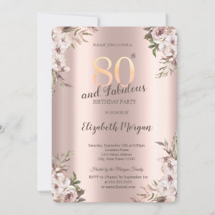 Invitation Chic Boho Flowers Rose Gold 80e anniversaire