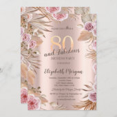 Invitation Chic Boho Flowers Rose Gold 80e anniversaire (Devant / Derrière)