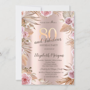Invitation Chic Boho Flowers Rose Gold 80e anniversaire