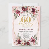 Invitation Chic Boho Maroon Gold Floral 60th Birthday Invite (Devant)