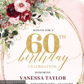Invitation Chic Boho Maroon Gold Floral 60th Birthday Invite