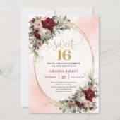 Invitation Chic Boho Marsala Gold Floral 16th Birthday Invite (Devant)