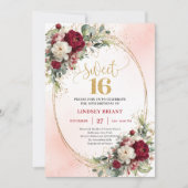 Invitation Chic Boho Marsala Or Fleurie pour une S (Devant)