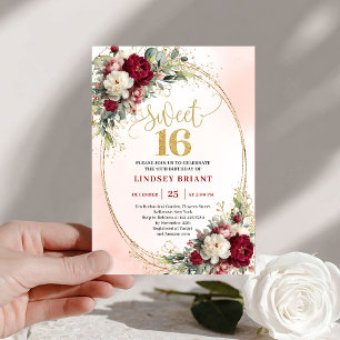 Invitation Chic Boho Marsala Or Fleurie pour une S