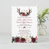 Invitation Chic Boho Merlot Marine Blue Floral Antlers Mariag (Debout devant)