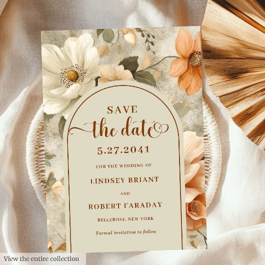 Invitation Chic Boho Neutral Beige Olive Floral Save the Date