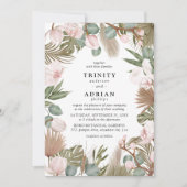 Invitation Chic Boho Orchidées rose et Feuille séché Mariage (Devant)