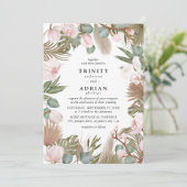 Invitation Chic Boho Orchidées rose et Feuille séché Mariage (Debout devant)