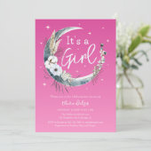 Invitation Chic Boho Pampas Baby shower de lune d'herbe (Debout devant)