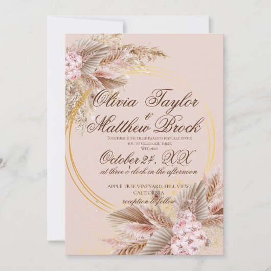 Invitation Chic Boho Pampas Grass meilleur Mariage (Devant)