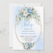 Invitation Chic Boho Pastel Blue Flowers Baby Shower Invites (Devant)