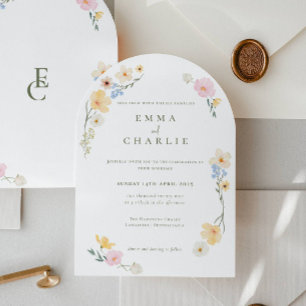 Invitation Chic Boho Pastel Fleurs sauvages Printemps Mariage