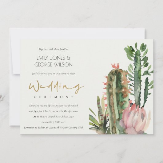 INVITATION CHIC BOHO PINK FLORAL CACTI FOLIMARIAGE (Devant)